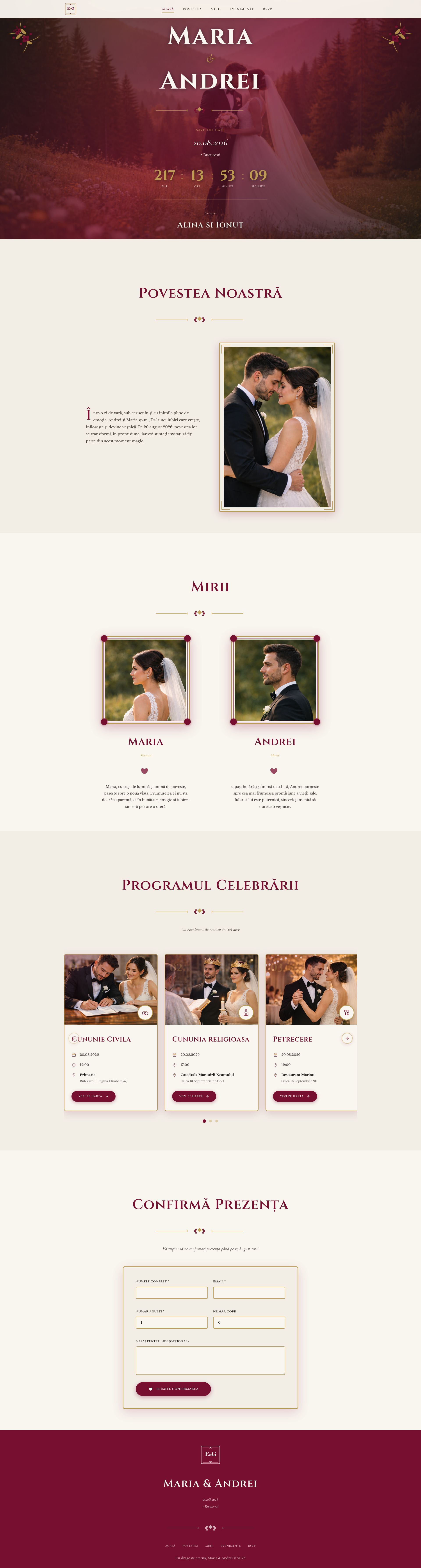 Invitație online Romantic Floral Luxury Deep Red